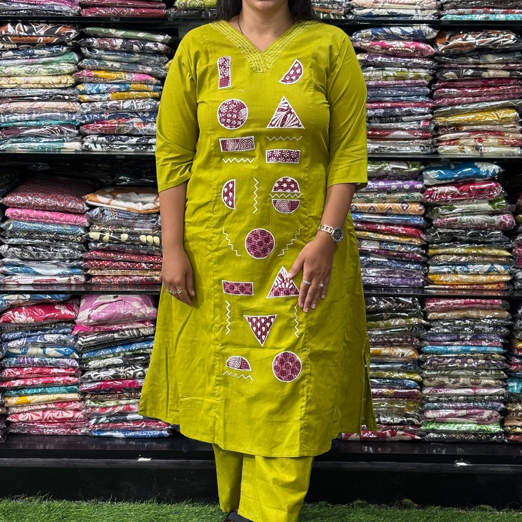 ALINE KURTI WITH PLAZO (FLEX COTTON,WITH WORK)