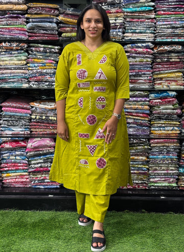 ALINE KURTI WITH PLAZO (FLEX COTTON,WITH WORK)