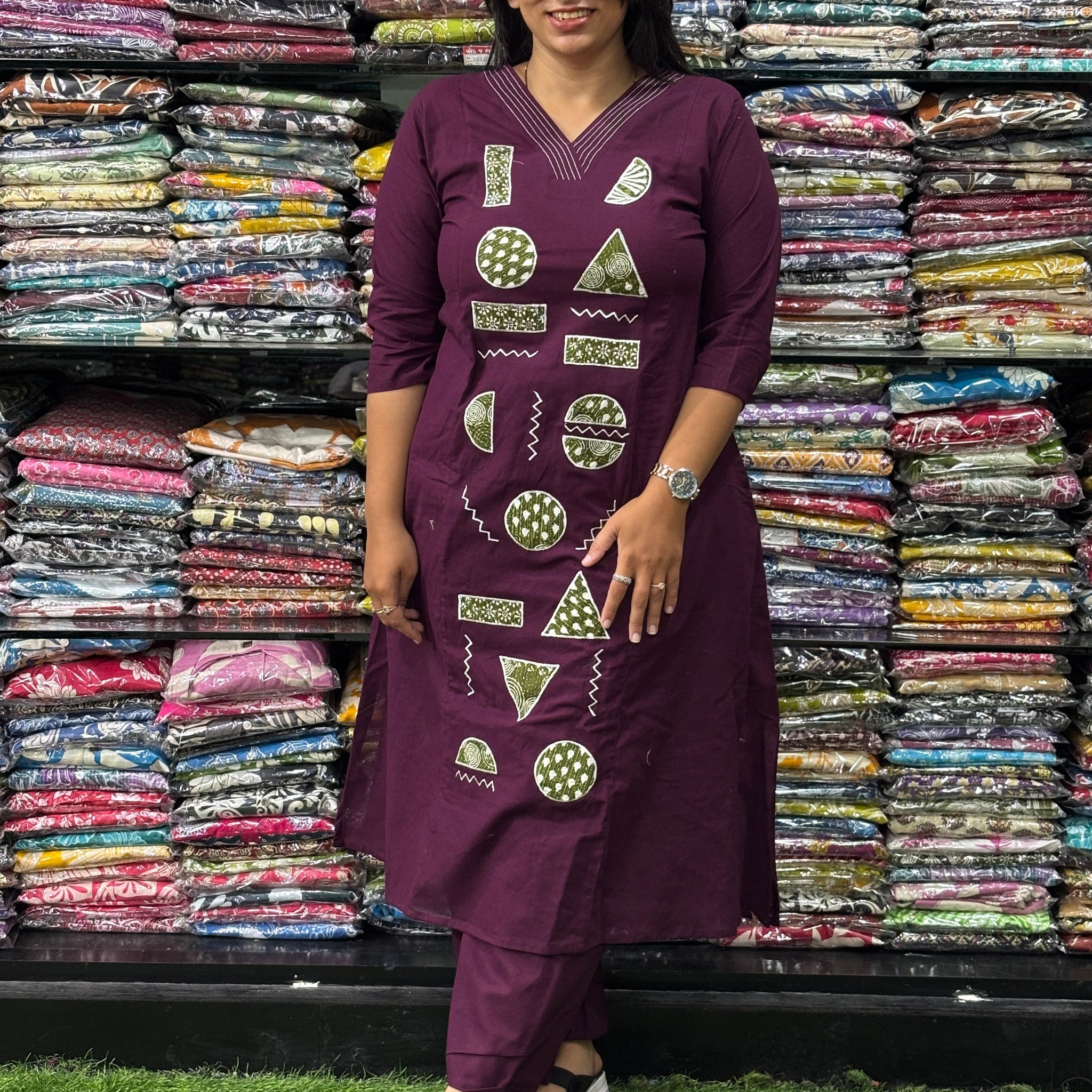 ALINE KURTI WITH PLAZO (FLEX COTTON,WITH WORK)