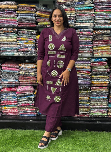 ALINE KURTI WITH PLAZO (FLEX COTTON,WITH WORK)