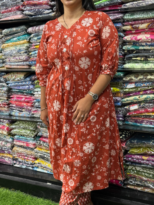 ALINE KURTI WITH PANT (PURE CAMRIC COTTON)