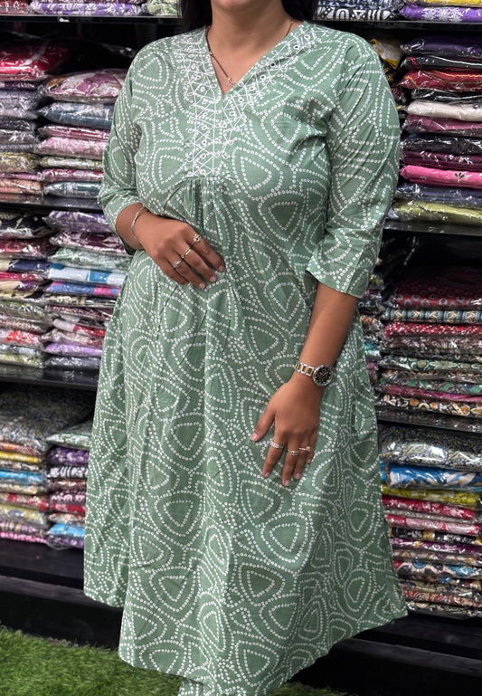 ALINE KURTI-PANT (PURE CAMRIC COTTON,V-NECK WORK)