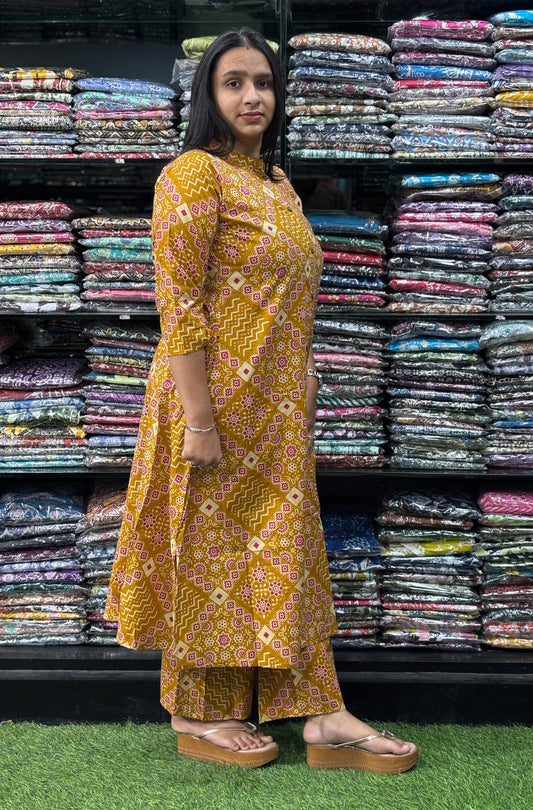 ALINE KURTI-PLAZO (PURE COTTON,CHINESE NECK)