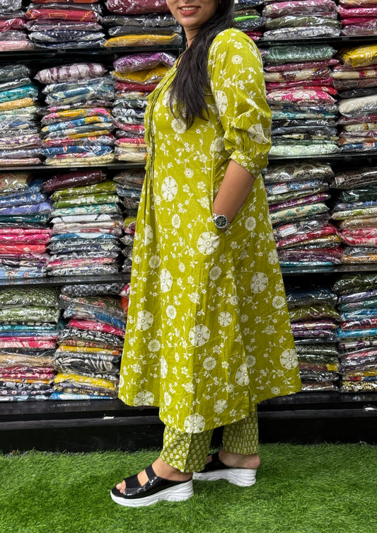 ALINE KURTI WITH PANT (PURE CAMRIC COTTON)