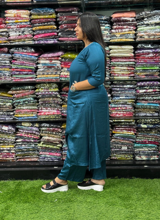 ALINE KURTI WITH PLAZO (GAJI SILK,HANDWORK)