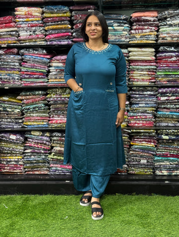 ALINE KURTI WITH PLAZO (GAJI SILK,HANDWORK)
