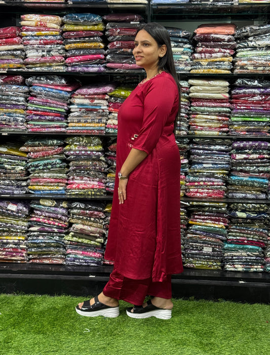 ALINE KURTI WITH PLAZO (GAJI SILK,HANDWORK)