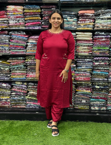 ALINE KURTI WITH PLAZO (GAJI SILK,HANDWORK)