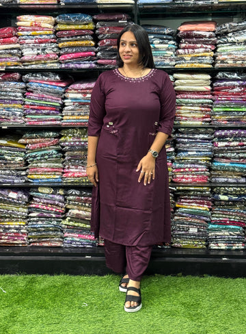 ALINE KURTI WITH PLAZO (GAJI SILK,HANDWORK)