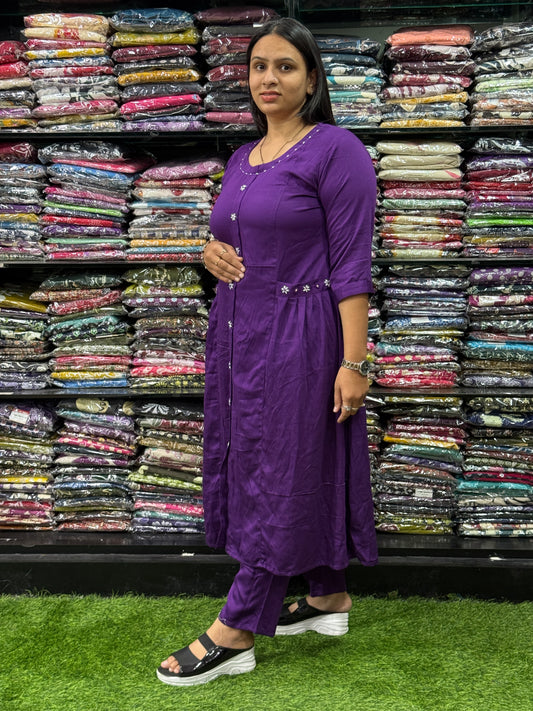 ALINE KURTI WITH PANT (GAJI SILK,HANDWORK)