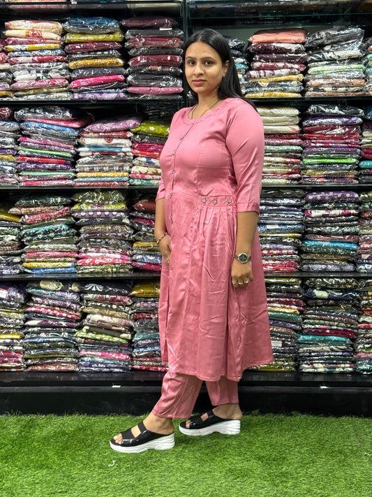 ALINE KURTI WITH PANT (GAJI SILK,HANDWORK)