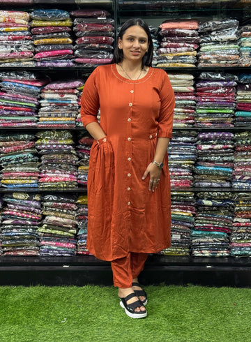 ALINE KURTI WITH PANT (GAJI SILK,HANDWORK)