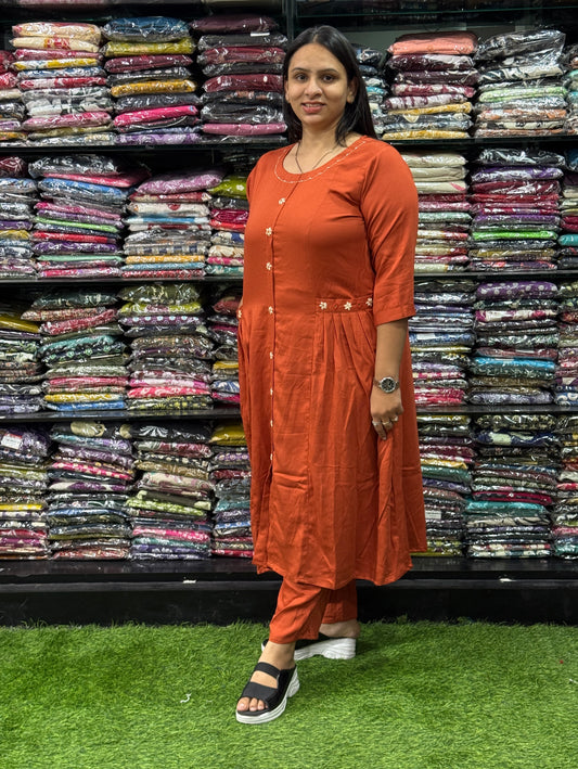 ALINE KURTI WITH PANT (GAJI SILK,HANDWORK)