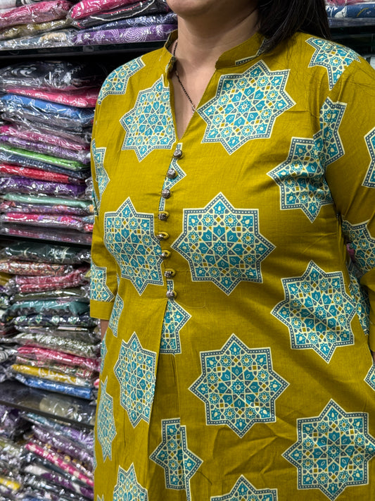 ALINE KURTI WITH PANT (PURE CAMRIC COTTON)