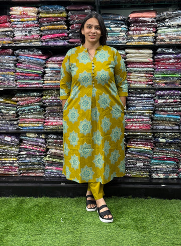 ALINE KURTI WITH PANT (PURE CAMRIC COTTON)