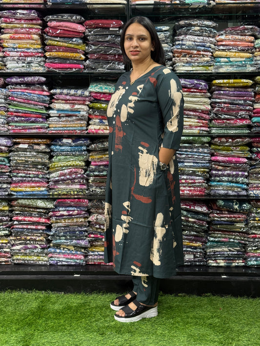 ALINE KURTI WITH PANT (HEAVY 22KG RAYON)
