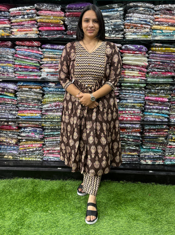 ROUND KURTI WITH PANT (PURE CAMRIC COTTON,HAND WORK)