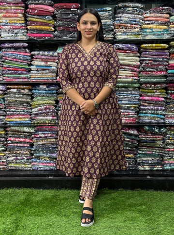 ALINE KURTI WITH PANT (PURE CAMRIC COTTON,HAND WORK)