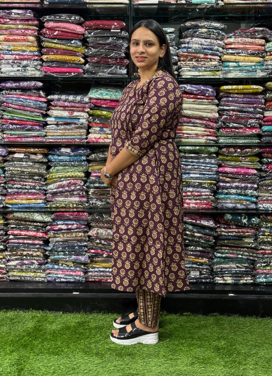 ALINE KURTI WITH PANT (PURE CAMRIC COTTON,HAND WORK)