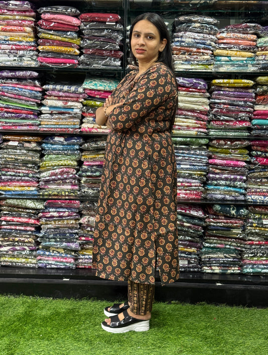 ALINE KURTI WITH PANT (PURE CAMRIC COTTON,HAND WORK)