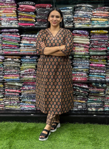 ALINE KURTI WITH PANT (PURE CAMRIC COTTON,HAND WORK)