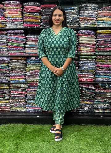 ALINE KURTI WITH PANT (PURE CAMRIC COTTON,HAND WORK)
