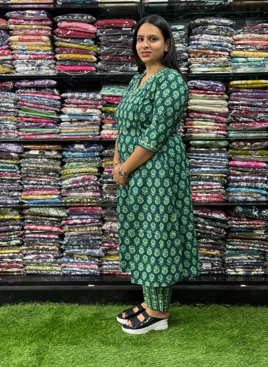 ALINE KURTI WITH PANT (PURE CAMRIC COTTON,HAND WORK)