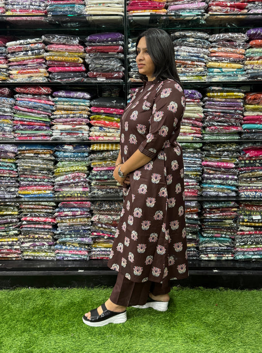 ALINE KURTI WITH PLAZO (PURE CAMRIC COTTON)
