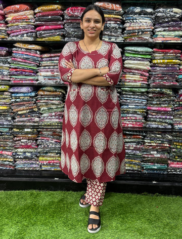 ALINE KURTI WITH PANT (PURE CAMRIC COTTON)