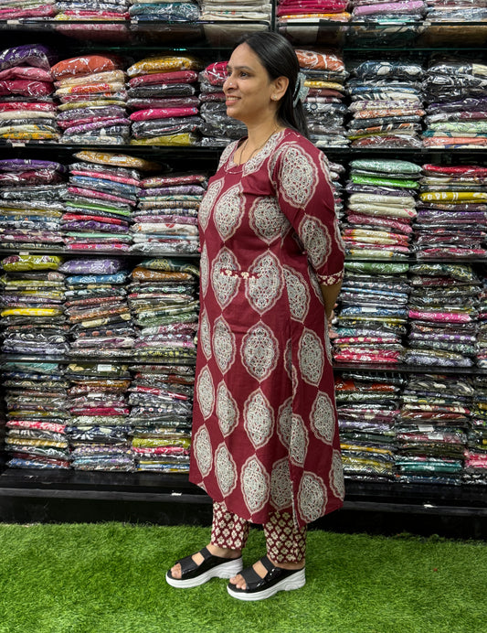 ALINE KURTI WITH PANT (PURE CAMRIC COTTON)