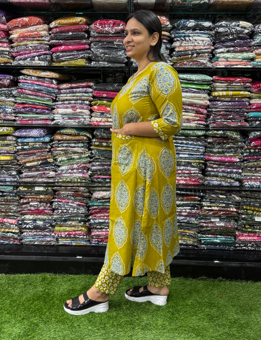 ALINE KURTI WITH PANT (PURE CAMRIC COTTON)