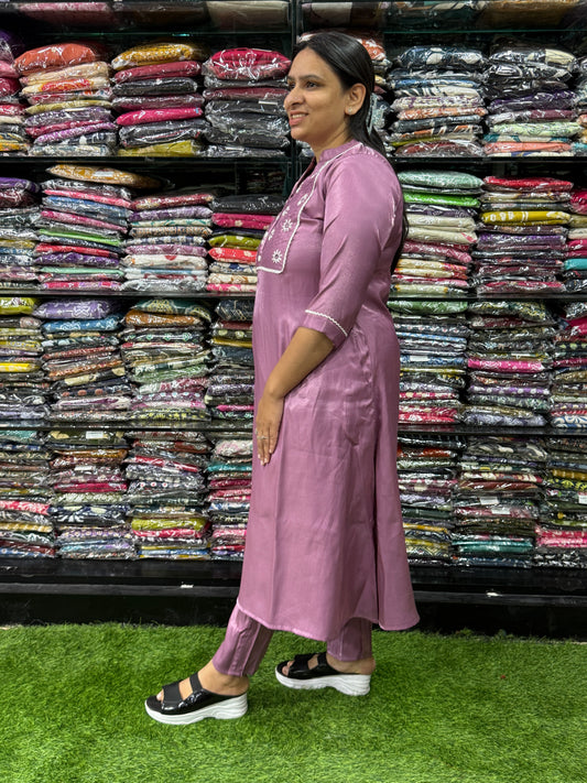 ALINE KURTI WITH PANT (GLASS ROMAN SILK,HANDWORK)