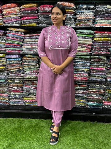 ALINE KURTI WITH PANT (GLASS ROMAN SILK,HANDWORK)