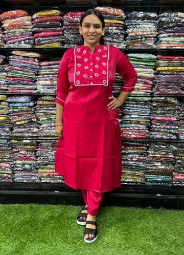 ALINE KURTI WITH PANT (GLASS ROMAN SILK,HANDWORK)