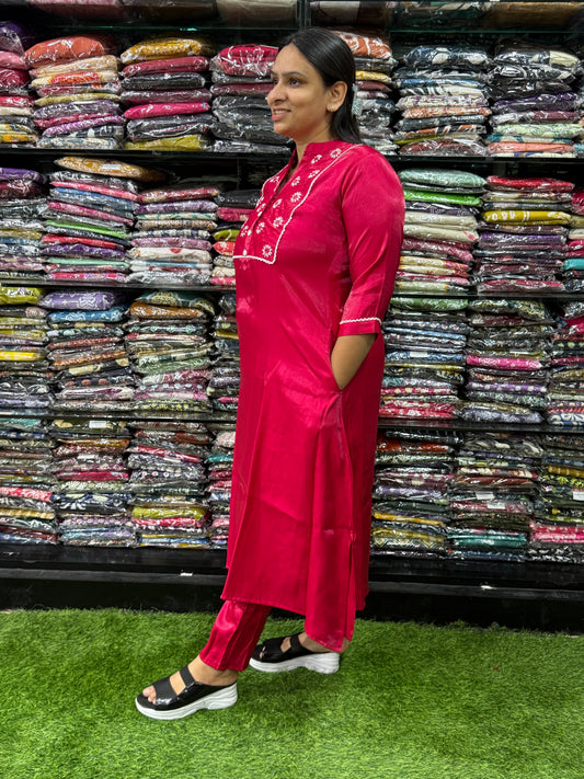 ALINE KURTI WITH PANT (GLASS ROMAN SILK,HANDWORK)