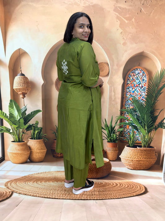 ALINE KURTI WITH PANT (ROMANSILK WITH COTTON LINING) (WITH WORK)
