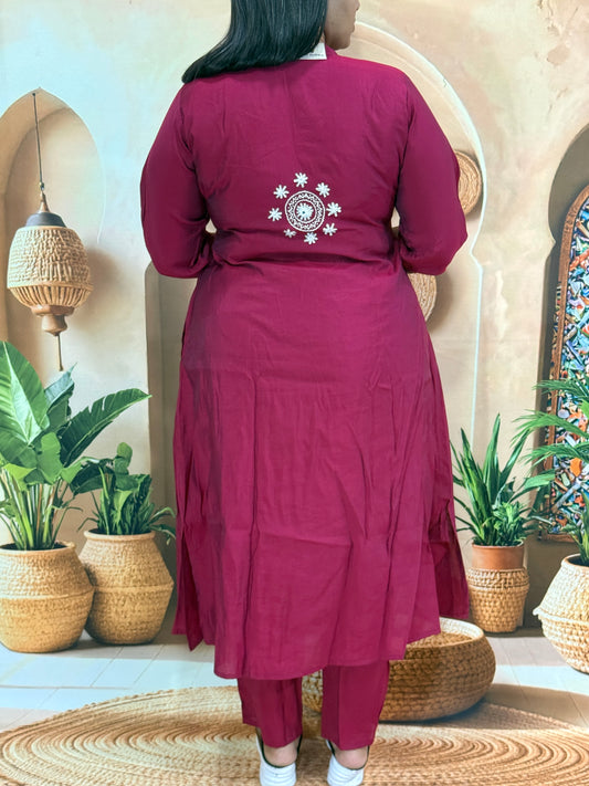 ALINE KURTI WITH PANT (ROMANSILK WITH COTTON LINING) (WITH WORK)