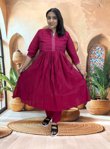ALINE KURTI WITH PANT (ROMANSILK WITH COTTON LINING) (WITH WORK)