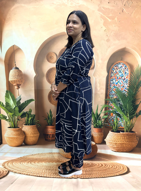 ALINE KURTI WITH PANT (HEAVY 22KG RAYON) (WITH WORK)