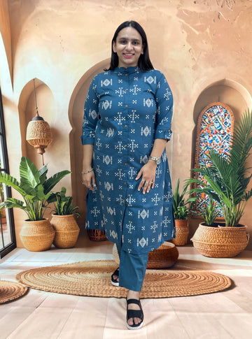 ALINE KURTI WITH PANT (PURE DABHU COTTON)