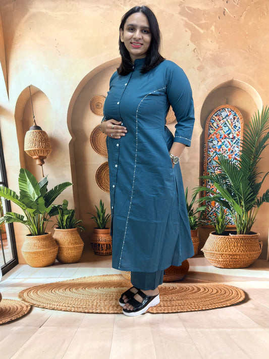 ALINE KURTI WITH PLAZO  (PURE DABHU COTTON , WITH WORK)