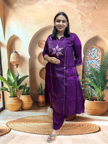 ALINE KURTI WITH PLAZO (GLASS ROMANSILK WITH COTTON LINING) (WITH WORK)
