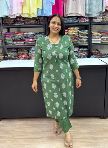 STRAIGHT KURTI PANT (PURE CAMRIC COTTON WITH WORK)