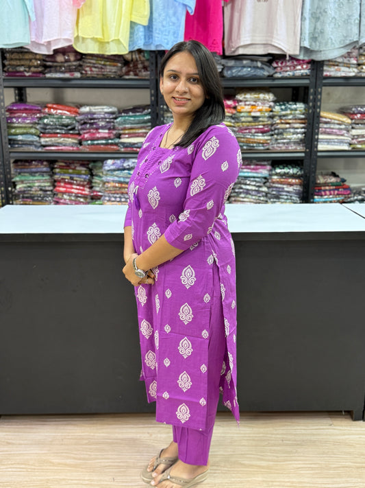 STRAIGHT KURTI PLAZO (DHABU COTTON WITH WORK)