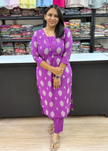 STRAIGHT KURTI PANT (PURE CAMRIC COTTON WITH WORK)