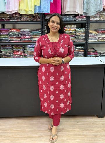 STRAIGHT KURTI PANT (PURE CAMRIC COTTON WITH WORK)