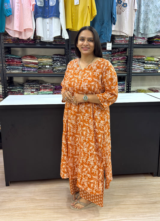 ALINE KURTI WITH PLAZO (PURE CAMRIC COTTON)
