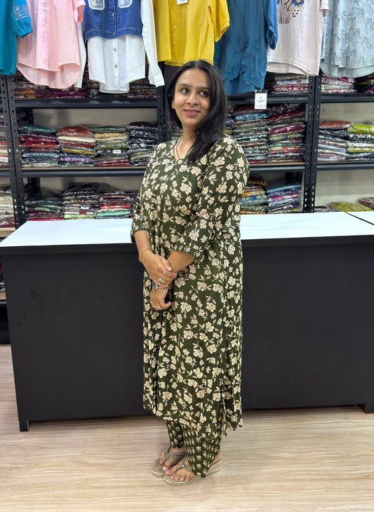 ALINE KURTI WITH PLAZO (PURE CAMRIC COTTON)