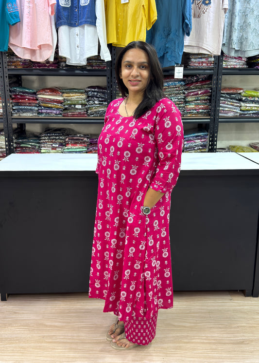 ALINE KURTI WITH PLAZO (PURE CAMRIC COTTON)