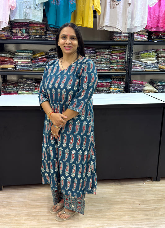 ALINE KURTI WITH PLAZO (PURE CAMRIC COTTON)